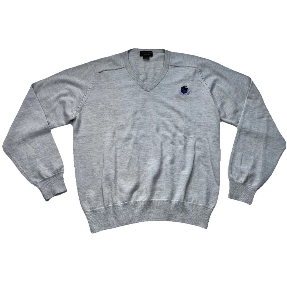 VTG IZOD Club International Tour Sweater Men L Gray 100% Wool VNeck Golf Grandpa
